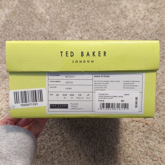 Gorgeous Ted Baker 100MM Magnolia Embellished Sling Back Pumps, Ivory, US 10 - Picture 4 of 5